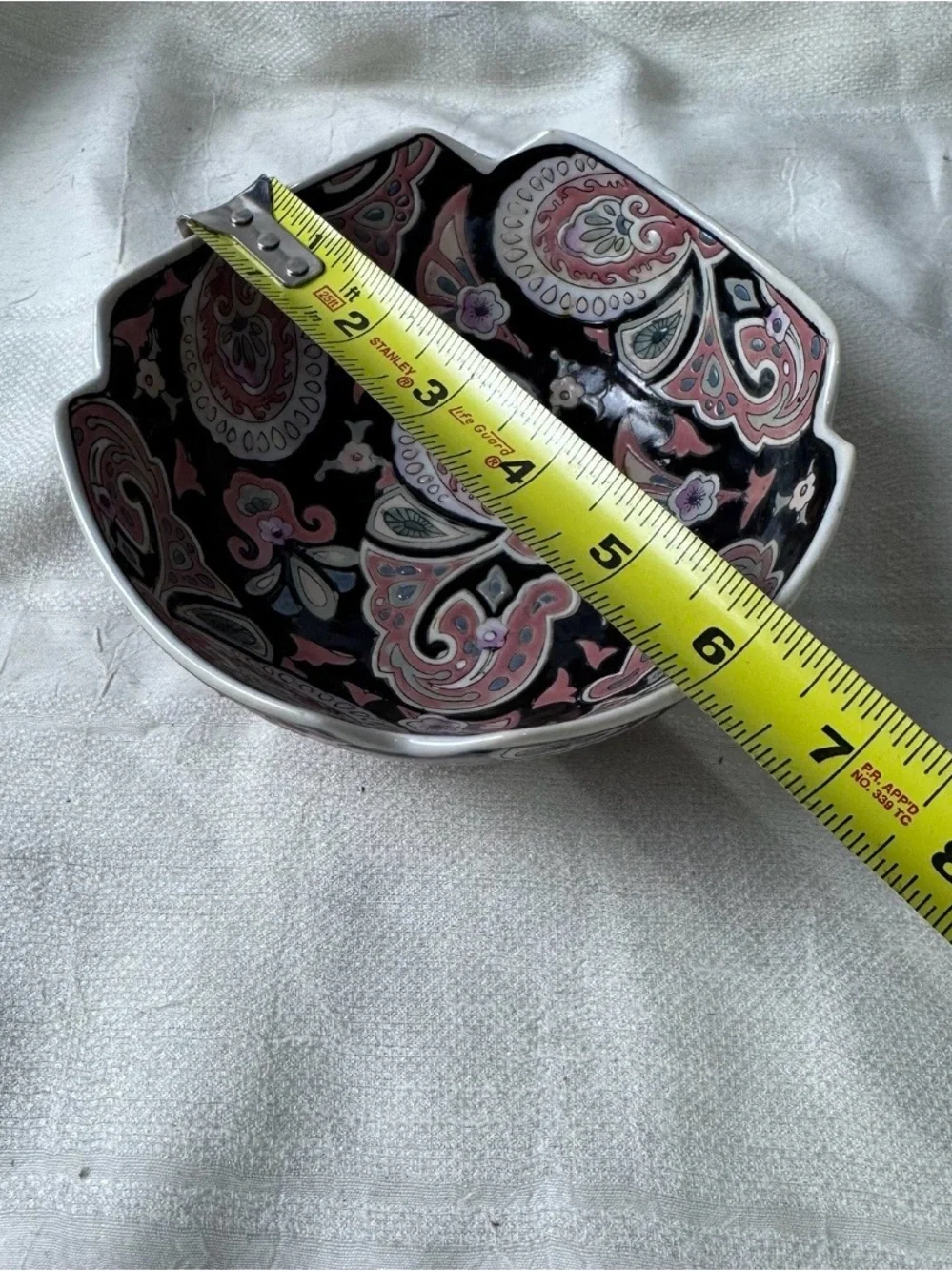 Vintage Famille Noire Style Black Pink Paisley Porcelain Bowl